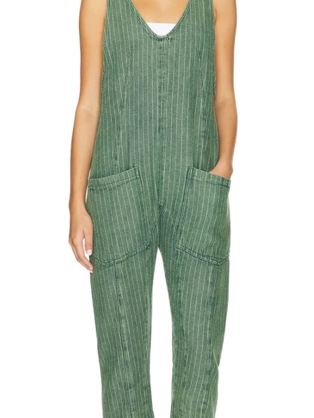 We The Free Green Pinstripe Women's Overalls